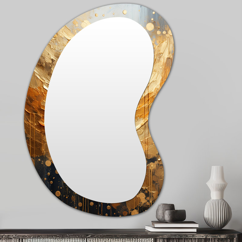 Fumihito Gold Grey Golden Gleam II - Abstract Collages Unique Shape Wall Mirror, Gold Asymmetrical Decorative Mirror, Printed Metal Art