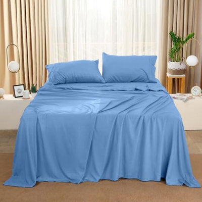 Queen Sheet Set – 4 Piece Bed Sheets For Queen Size Bed, Soft And Breathable Microfiber, Includes 1 Fitted Sheet, 1 Flat Sheet And 2 Pillowcases (Dutch Blue)