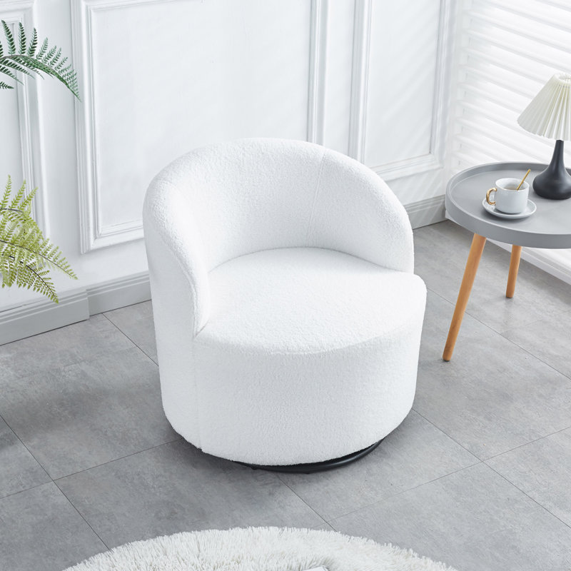 Chaises de baril d'appoint avec base pivotante silencieuse à 360 °, Tissu blanc