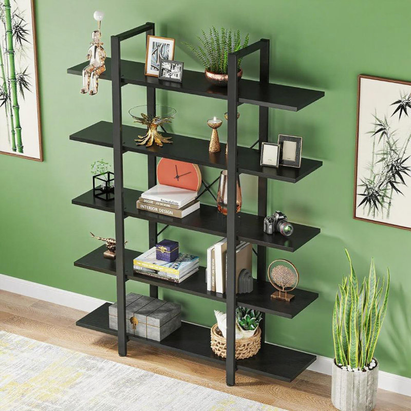 5-Tier Shelf Bookcase Metal Frame, Black