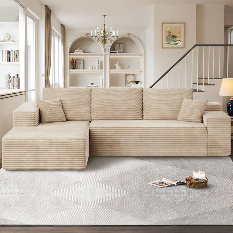 Nathasa 2 - Piece No Assembly Required Compression Sectional, Free Combination Upholstery Boneless Sofa with L-Shape Chaise, Deep Seat Modular Couch for Living Room Bedroom