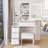 29.2" Small Size Left Bedside Cabinet Vanity Table + Cushioned Stool, Large Sliding, Touch Control, Tri-Color Switching, Brightness Adjust LED Mirror, High Capacity Storage-1520358507