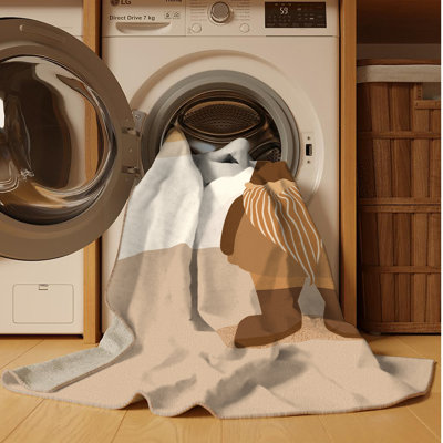 Tapis scandinave beige lavable à la machine Alan Gnome - Reliure beige