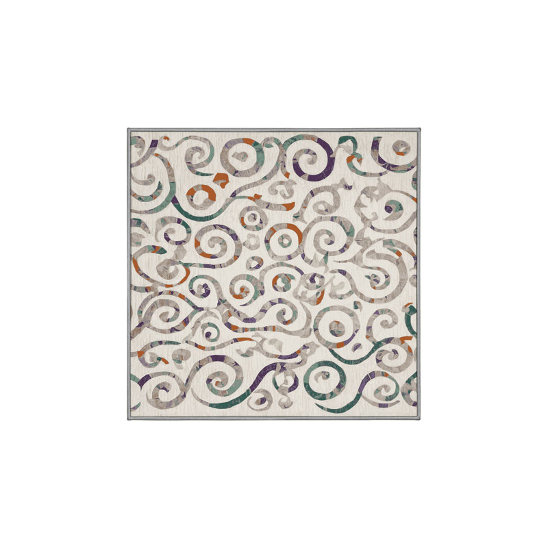 Machine Washable Gray Area Rug, Square 3'