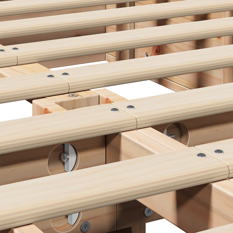 Bed Frame With Storage Solid Pine Wood, European Double (140 x 200 cm), Natural