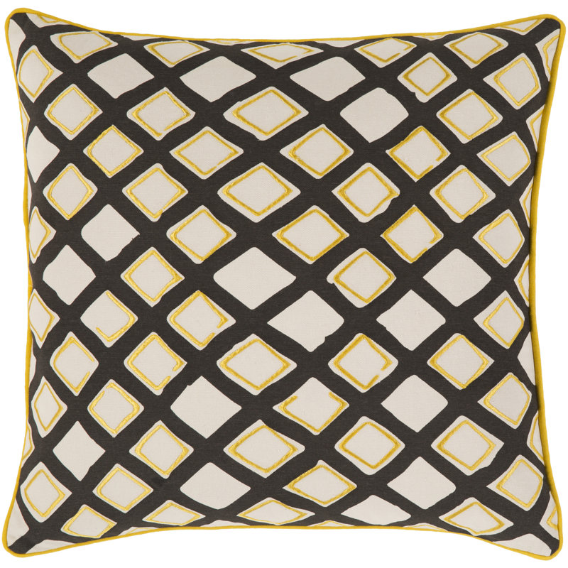 Omo Geometric Cotton Pillow Cover, 18" H x 18" W x 1" D, Yellow