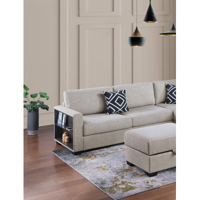 Canapé de rangement modulaire réversible 3 pièces avec repose-pieds avec rangement et méridienne réversible