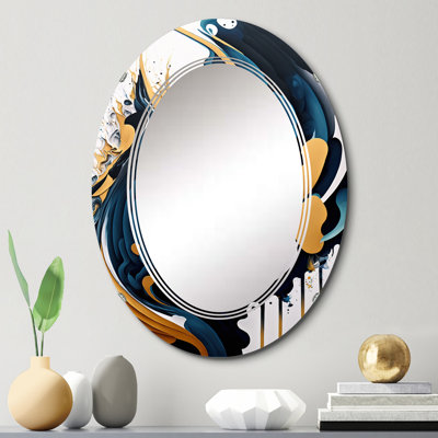 Blue And Gold Modern Art Abstract Painting V - Modern Shapes Wall Mirror