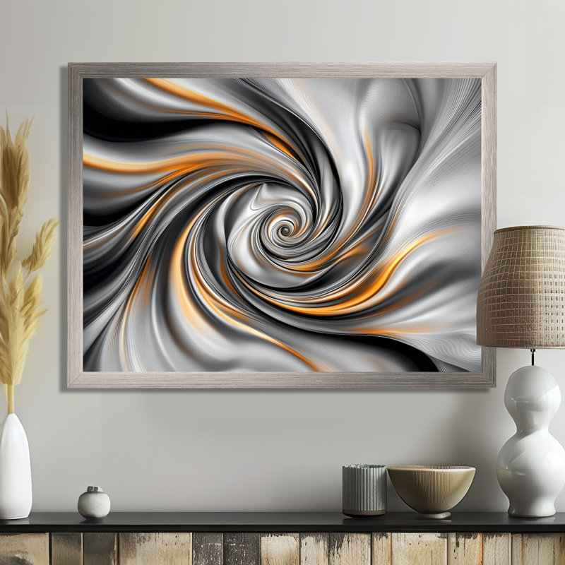 «Fractal Grey Vortex Galactic Expansion III», reproduction sur toile abstraite, 12" H x 20" W, Picture Framed Print, Silver
