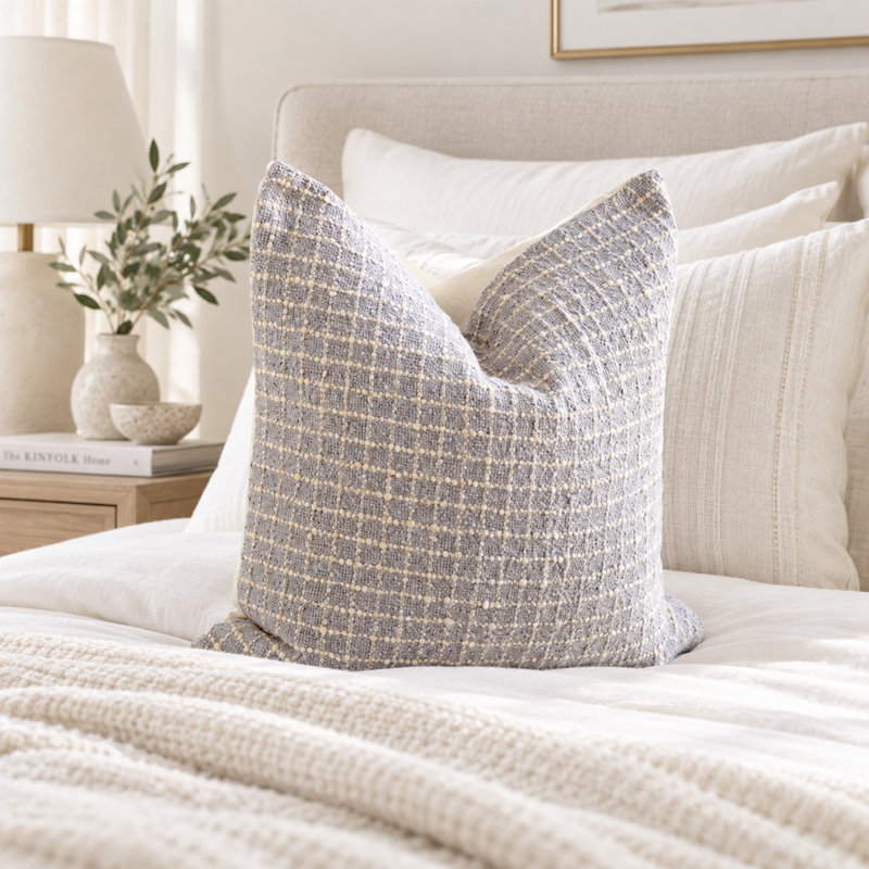 Gray Cotton Boho Pillow Cover, 18" x 18", Decorative Throw Pillow Cover
