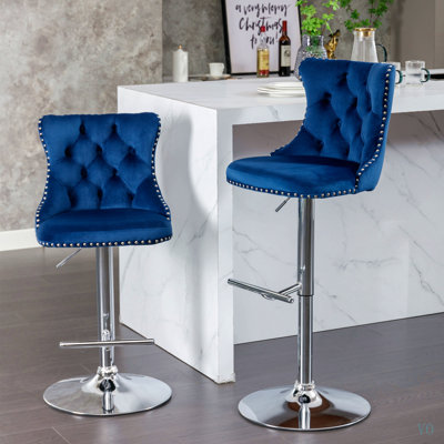 Swivel Velvet Barstools Adjusatble Seat Height from 25-33 Inch, Modern Upholstered Chrome base Bar Stools with Backs Comfortable Tufted for Home Pub and Kitchen Island,Set of 2