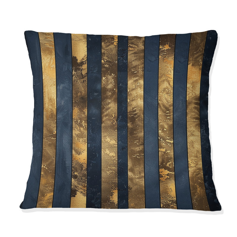 Coussin Glamoureux Pinstripe II - Glam, H 16 po x l 16 po, Bleu / doré