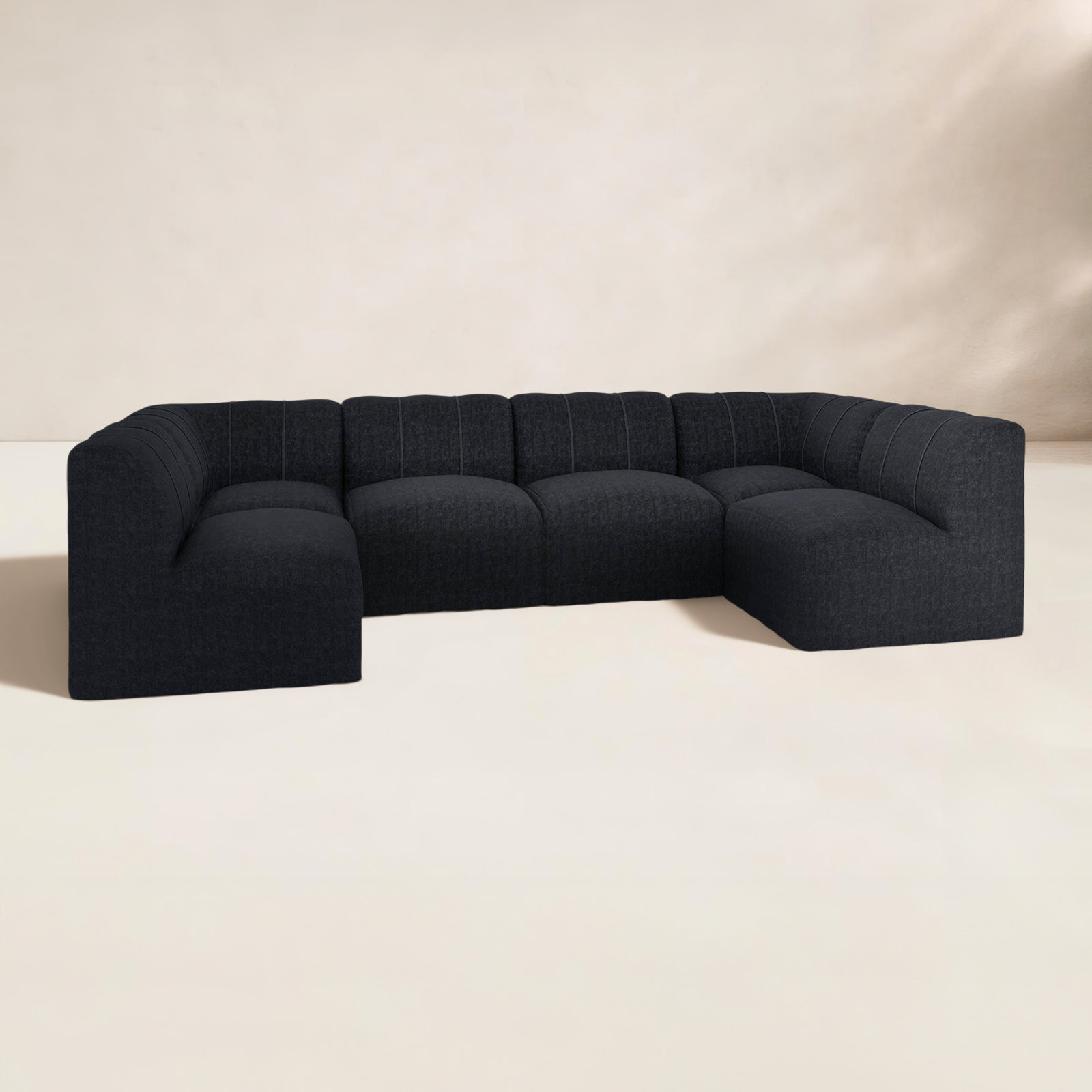 Praia 124" Sunbrella Outdoor U Sectional, Canvas Black Sunbrella® Canvas