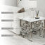 White Faux Marble And Silver End Table With Mirrored Chrome Metal Geometric Base
