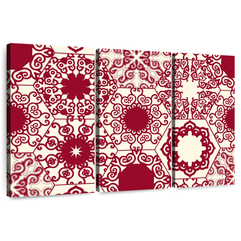 Red Hexagon Patterns, 32" H x 50" W