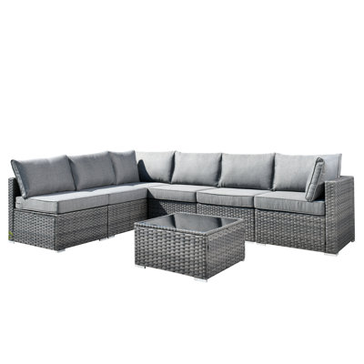 Lava 7 Piece Rattan Sectional Seating Group With Cushions