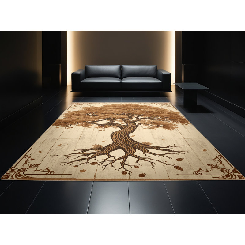Tapis brun / beige beige lavable à la machine à motif rustique de style campagnard Ottwell, 2 pi x 3 pi