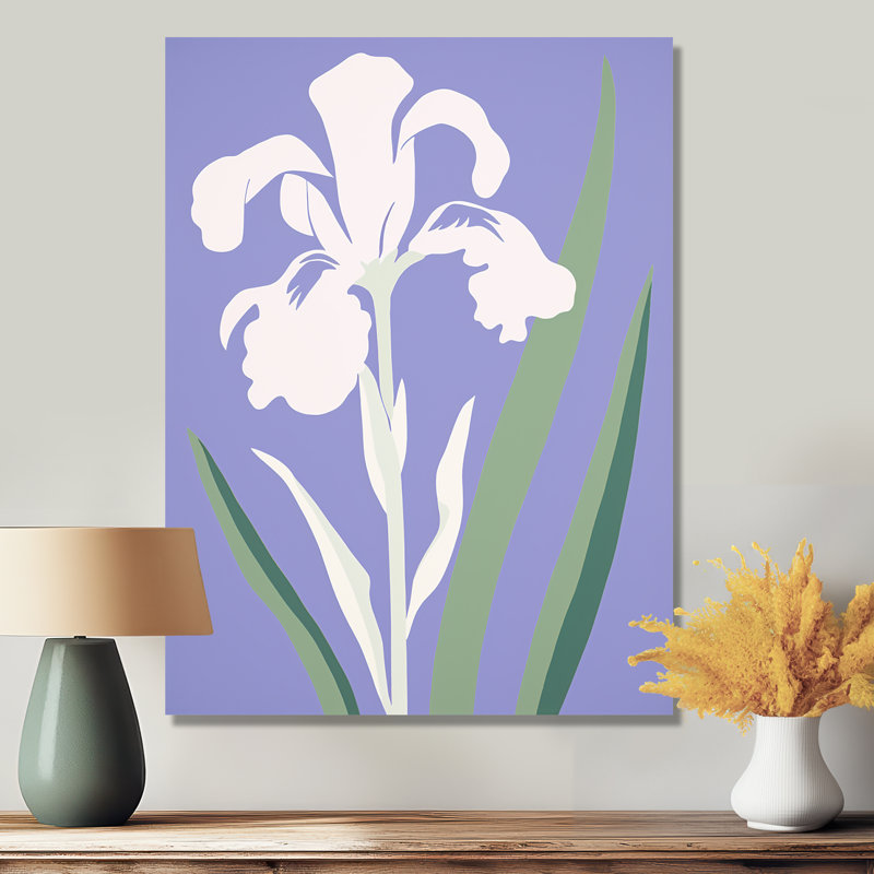 «Minimal White Iris Flower On Mauve - Iris», art mural, Sans cadre, métal, H 20 po x l 12 po