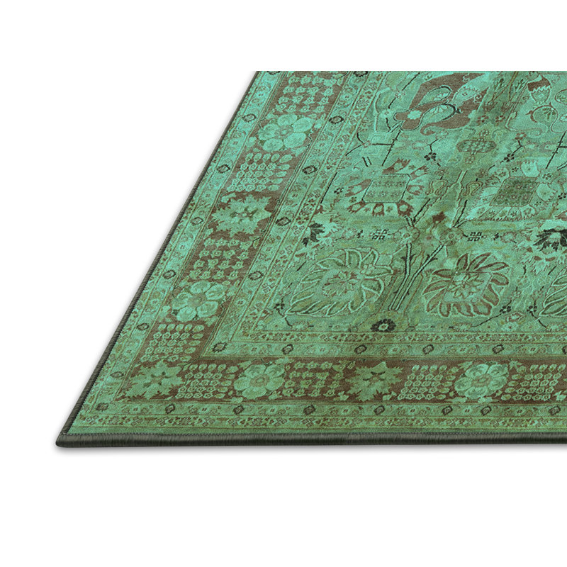 Tapis oriental en laine / polyester tissé à la machine en bleu, Rectangle 7 pi x 10 pi