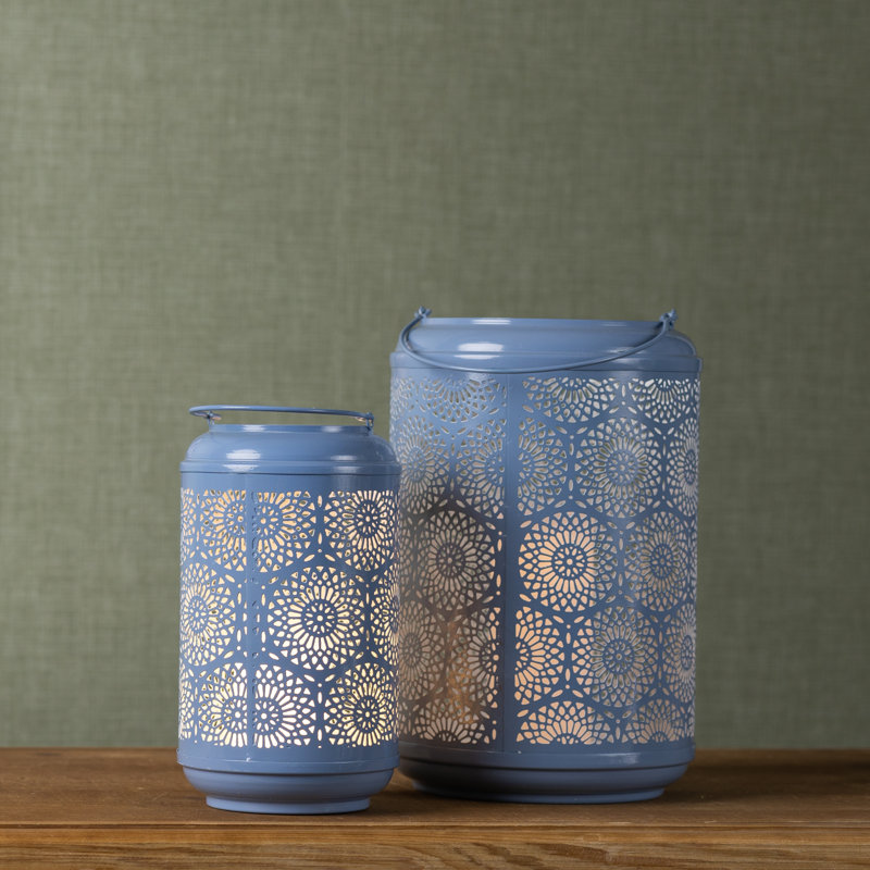 Metal Tabletop Lantern, Blue, 10.25" H x 5.5" W x 6" D