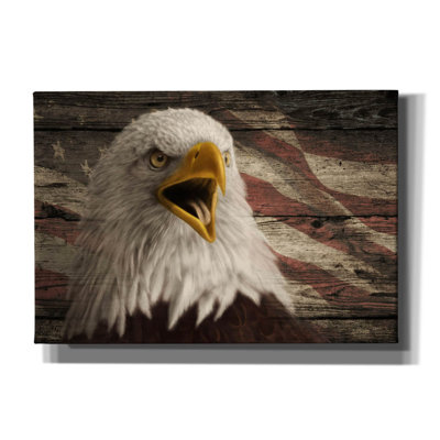 Millwood Pines 'Woodgrain Antiques Bald Eagle 3' by Gordon Semmens Canvas Wall Art