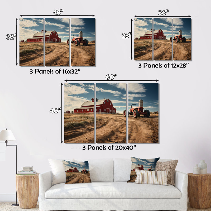 " Farm Farmstead Delight Muted III " 3 - Pieces, 28" H x 36" W x 1" D