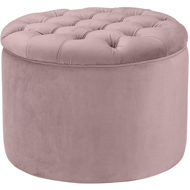 Repose-pieds rond avec rangement en velours Alvin, Velours mauve