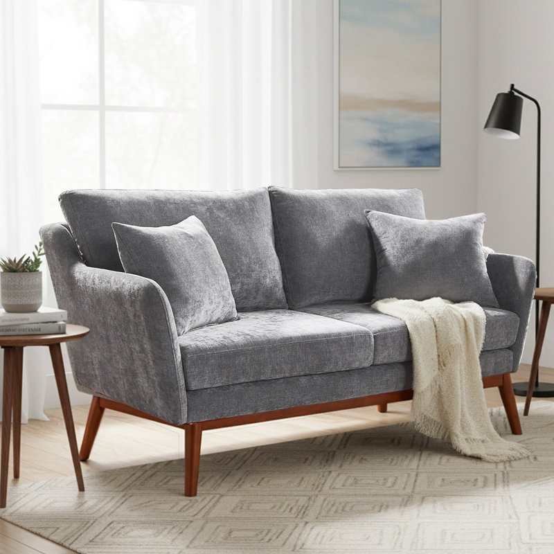 Linen Blend Mid-Century Modern Small Spaces Loveseat Two-Seater Sofa With Solid Wood Base, Dark Gray