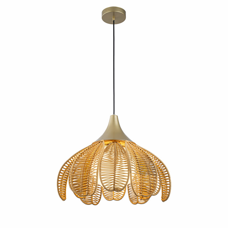 Luminaire suspendu en osier tressé à la main style floral bohème 1 lumière Coastal Boho, Tanné