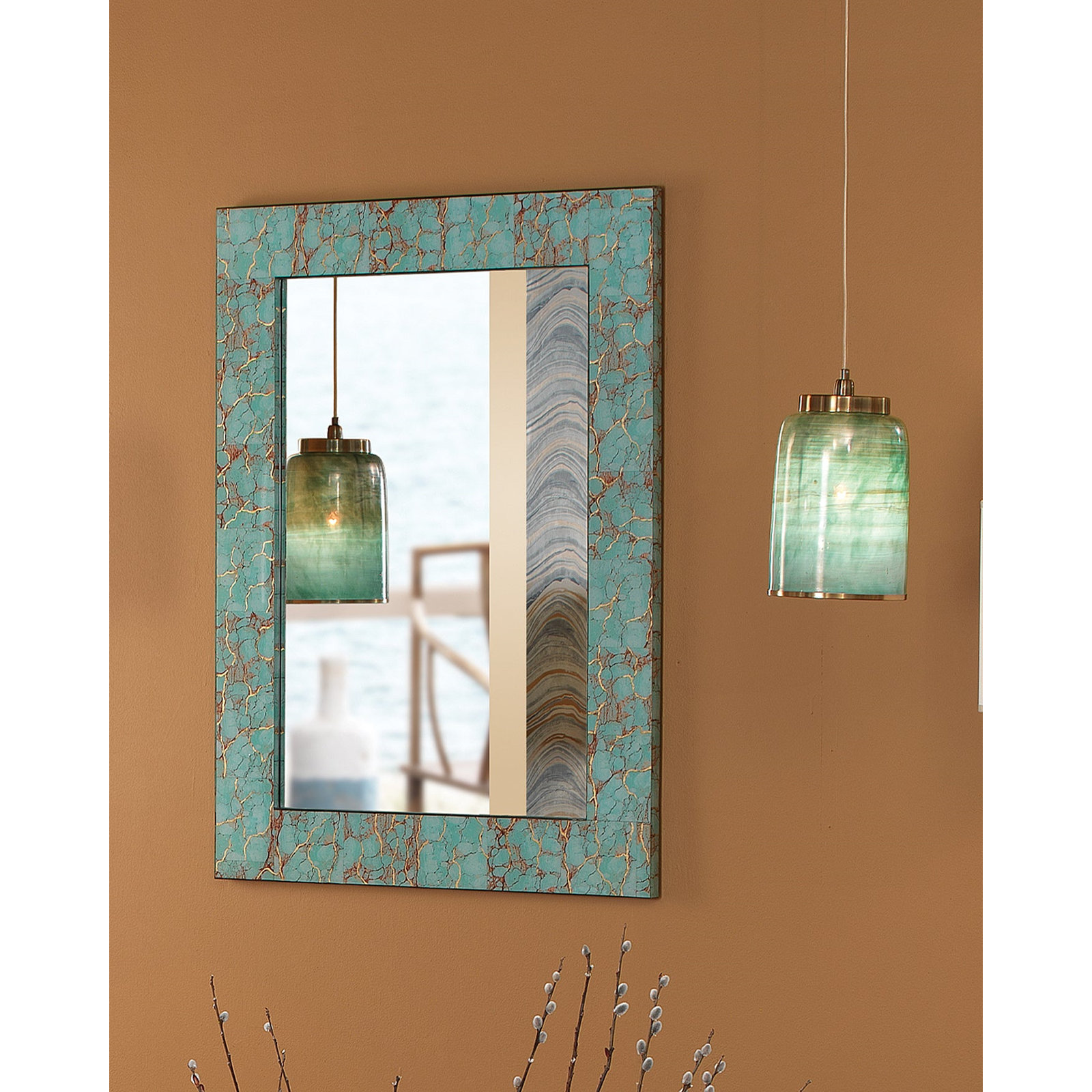 Taza Single Light Glass Dimmable Pendant, Aqua