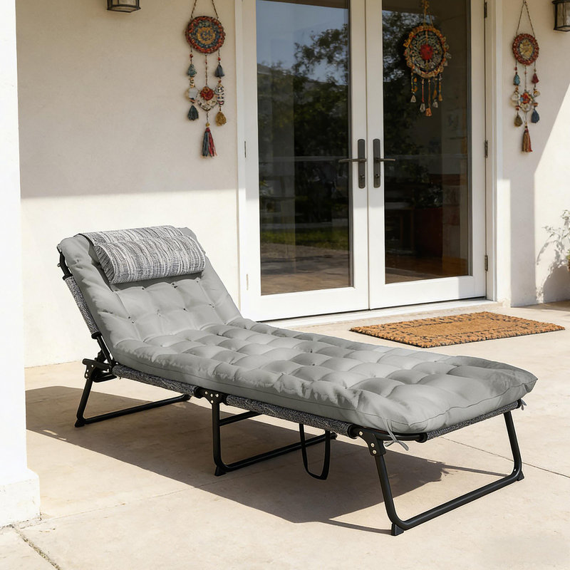 Chaise longue d'extérieur, chaise longue pliante, Gris