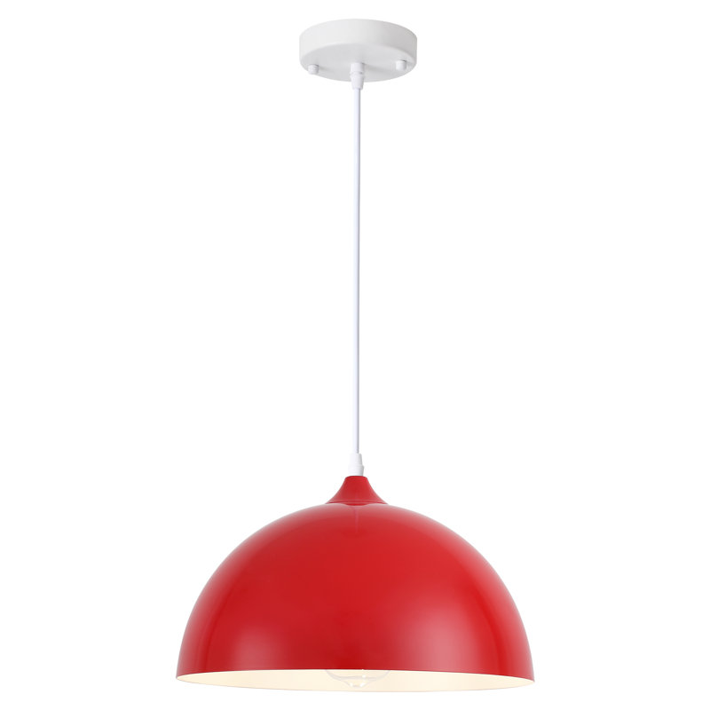 Luminaire suspendu en dôme industriel 11,81 po à 1 lumière avec abat-jour en métal pour îlot de cuisine Danialah, Rouge