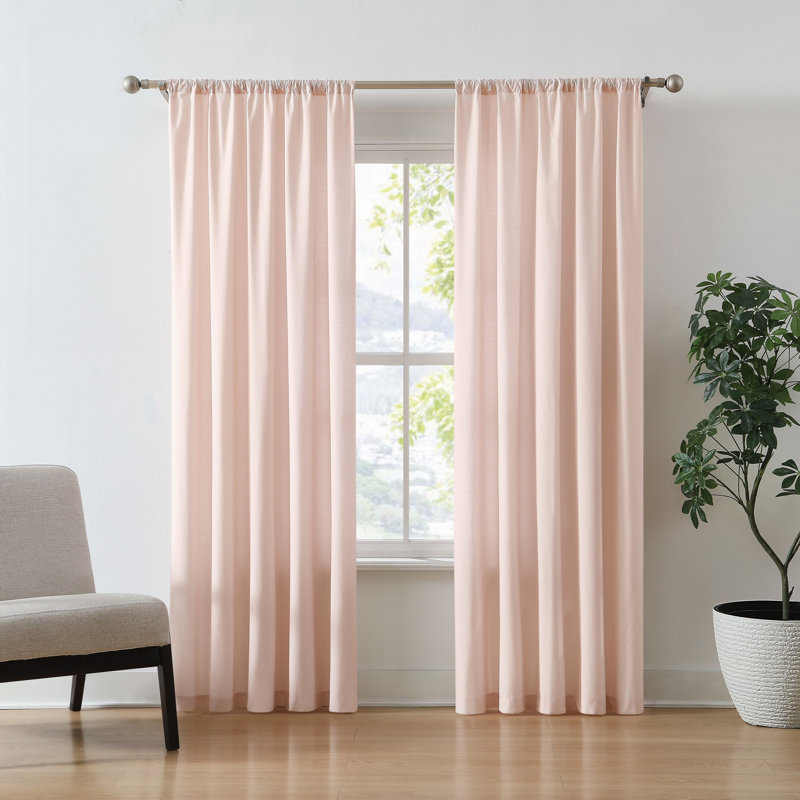 Ebern Designs Solid Cotton Percale Window Curtain Pair, Blush, 50" W x 96" L