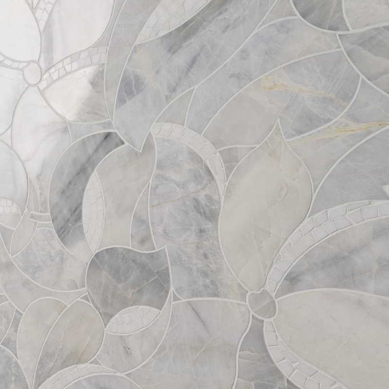 Raina Polished Waterject Marble Mosaic Tile, Andes Gray