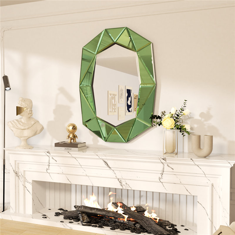 Briahna Glass Oval Wall Mirror, Green