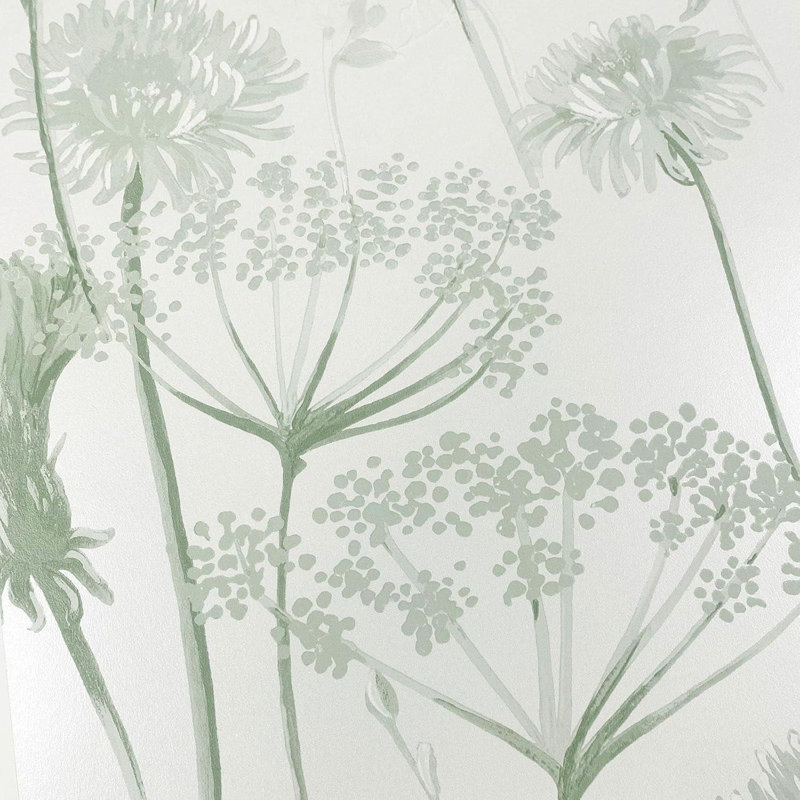 Meadowsweet Floral Wallpaper, Green