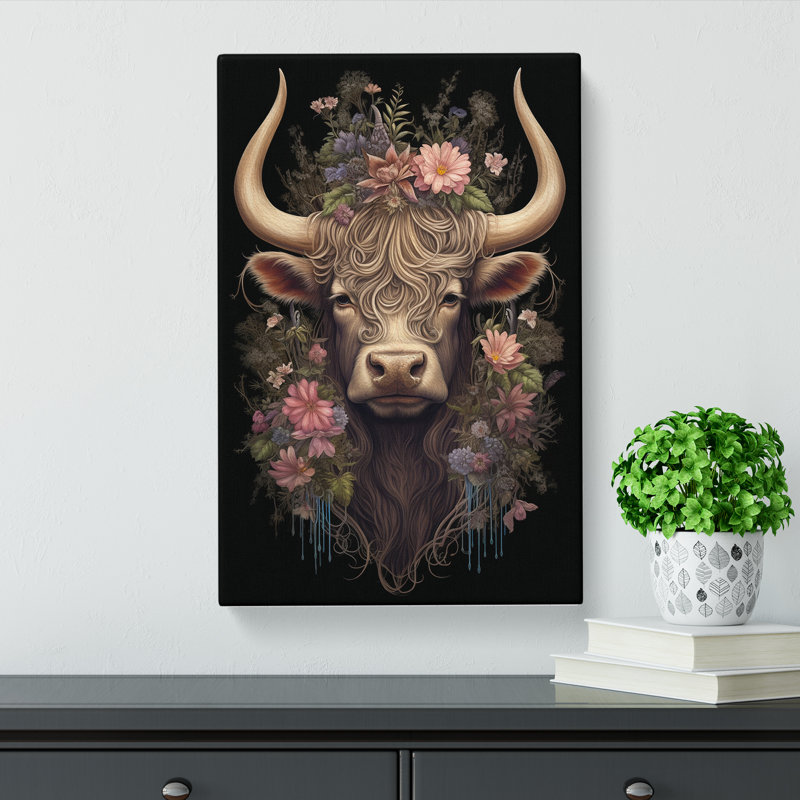 Highland Cow Victorian - Wrapped Canvas, 60cm H x 40cm W x 3cm D