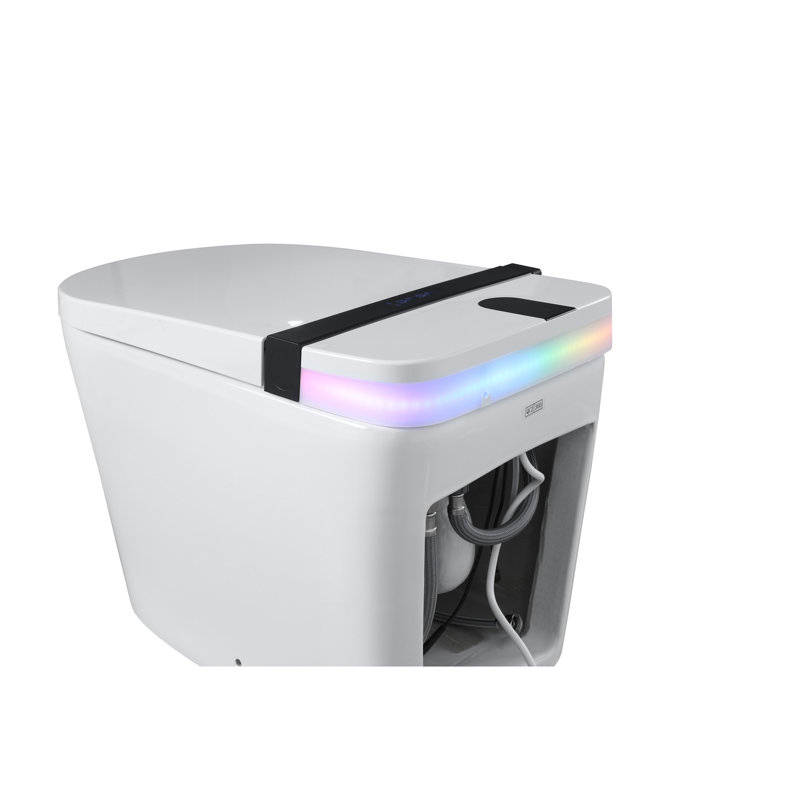 Toilette moderne en céramique blanche intelligente pour salle de bain avec couvercle à ouverture / fermeture automatique, modes de lavage multiples, capteur à pied, affichage à DEL et profondeur 27,11 de largeur, 15,68 de largeur, 17,48 de hauteur, 85,46 lb