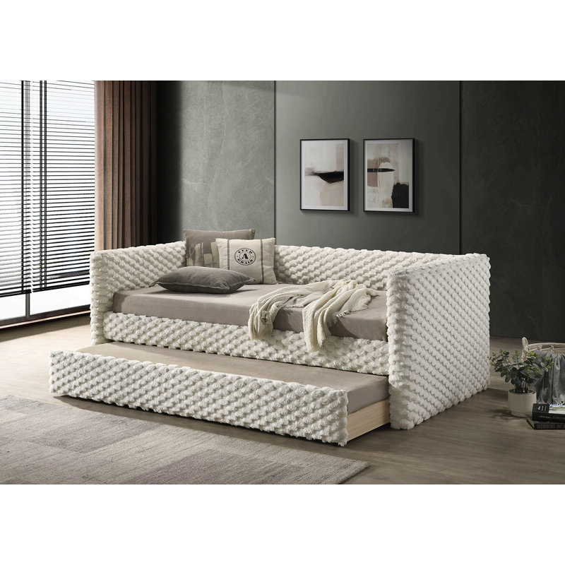 Lit de jour simple de style transitionnel 1pc avec pieds en plastique gigogne et finition blanche pour salon principal