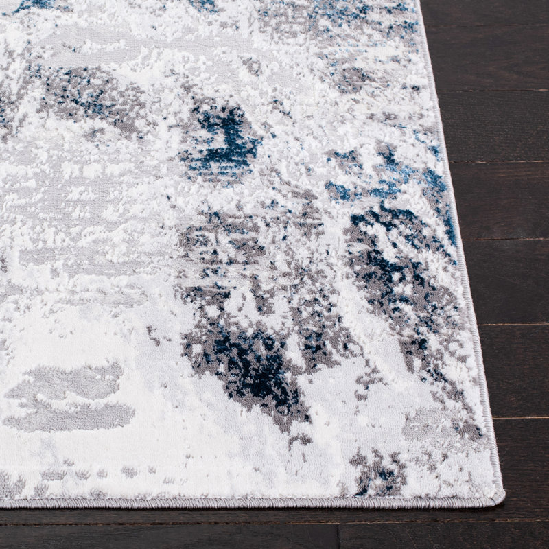 Amelia Grey and Blue Abstract Synthetic 8' x 10' Area Rug