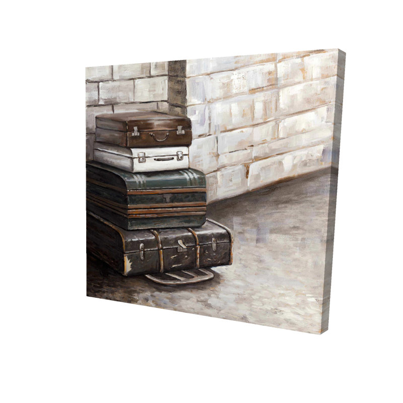Vieille valise itinérante, reproduction sur toile, Toile tendue, H 36 po x l 36 po