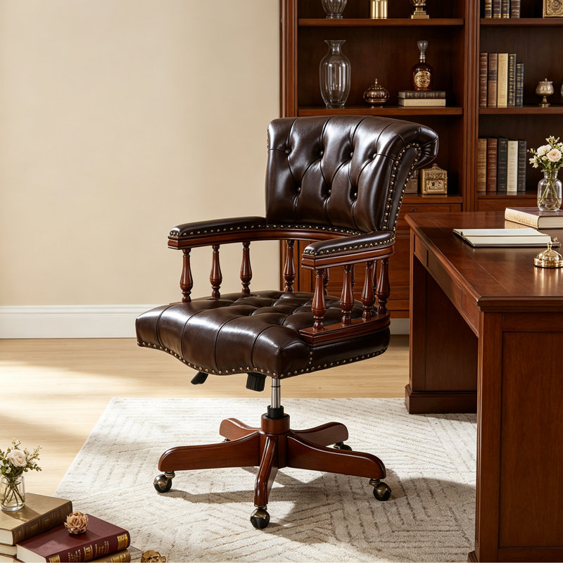 Chaise de bureau ajustable rembourrée en similicuir, Marron foncé