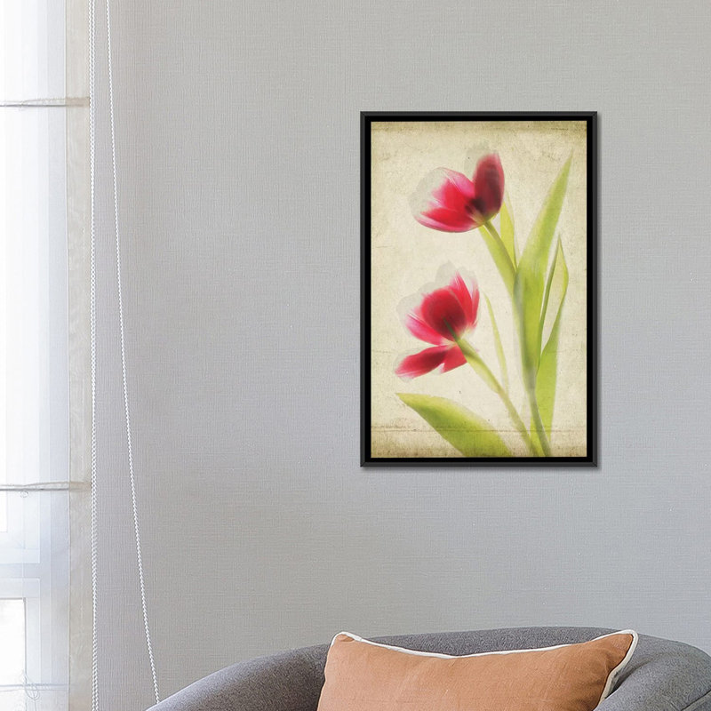 « parchemin florals iii », impression sur toile, H 26 po x l 18 po x P 1,5 po, Toile avec cadre flottant noir, Pas de tapis