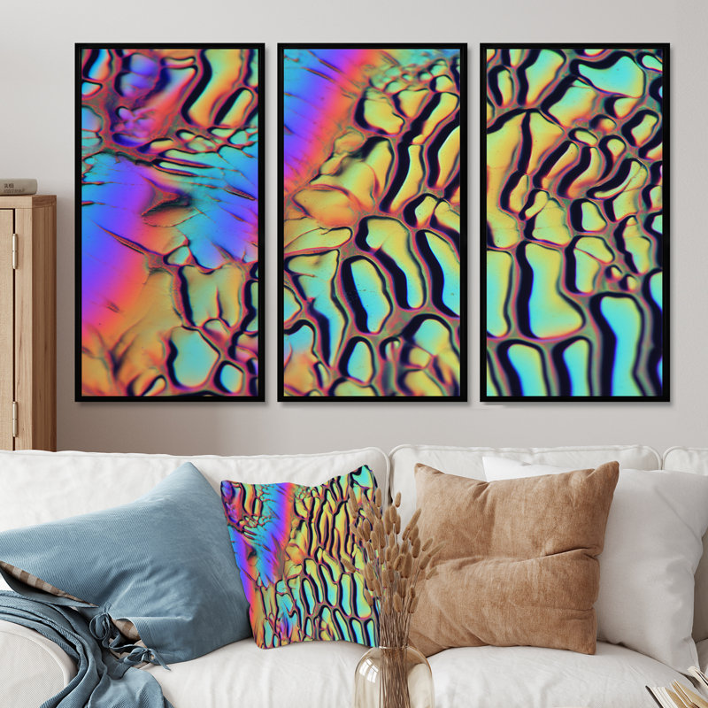 «Neon Texture Mars», ensemble d'art mural paysage abstrait, Cadre flottant noir, H 40 po x l 60 po x P 1 po