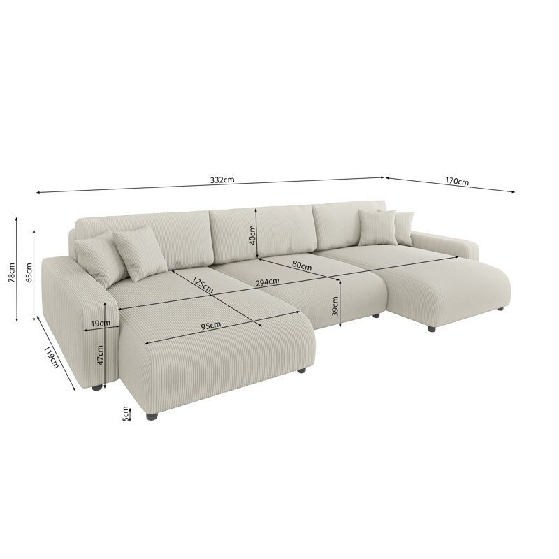 Emma 6 Seater Corduroy Sofa Bed, Beige