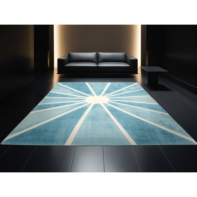 Machine Washable Elkton Lime Modern & Contemporary Solid Color Rug in Blue – SkyBlue Binding, 7x10