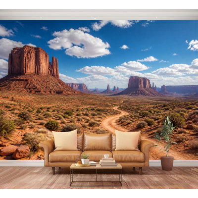 Wall Mural Peel and Stick Monument Valley Desert Red Rock Formations Dirt Road Scenic Large Wallpaper Self-Adhesive Removable Contact Paper Wall Decor for Living Room Bedroom Nursery 100"H x 144"W