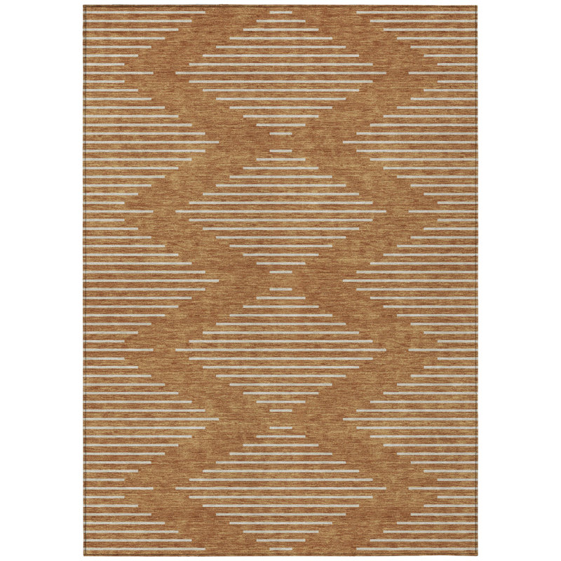 HomeRoots 3' X 5' Copper Geometric Washable Indoor Outdoor Area Rug