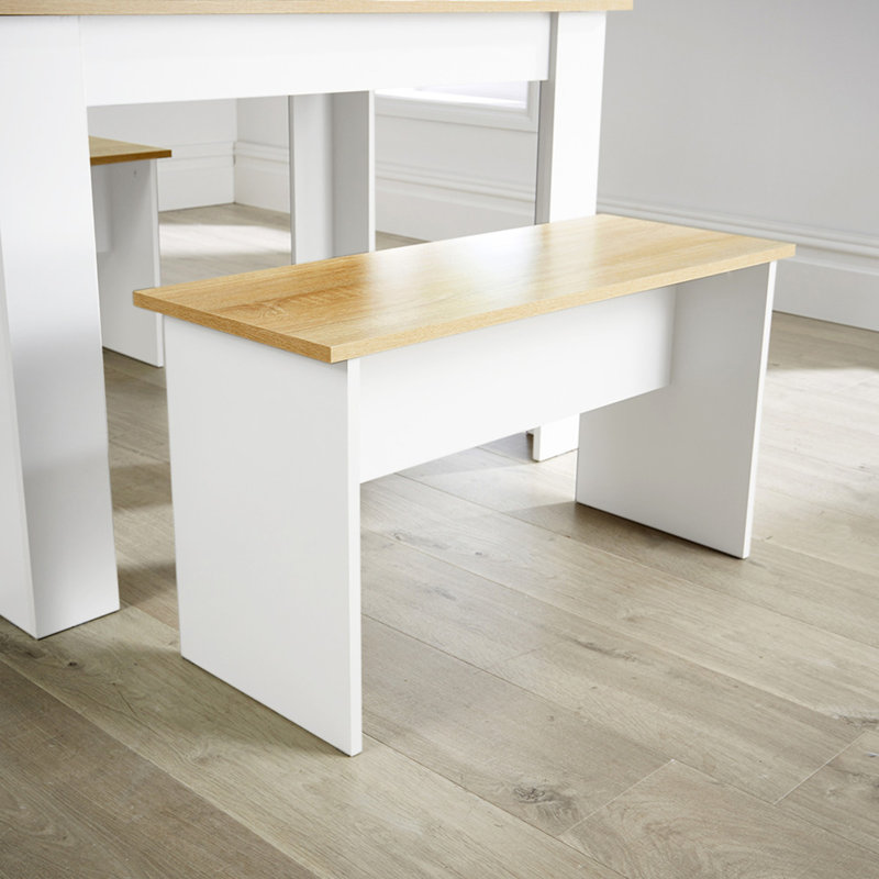 Dining Set Table Benches Wooden Unit Kitchen Furniture Seats 4 Two Tone, White