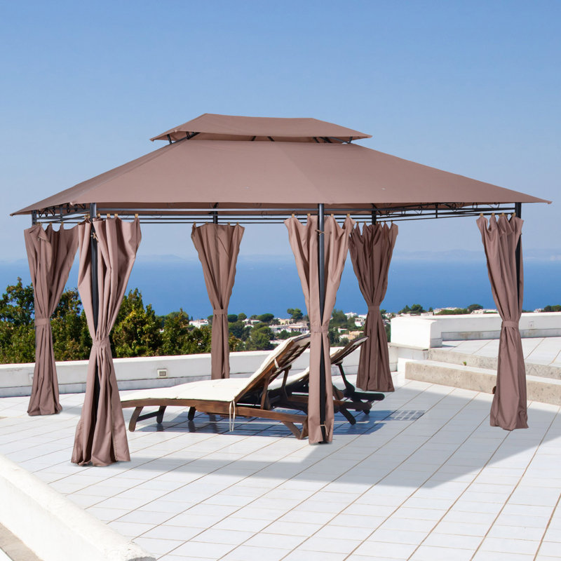Patio Gazebo, Outdoor Gazebo Canopy Shelter With Curtains, Vented Roof, Steel Frame For Garden, Lawn, Backyard And Deck